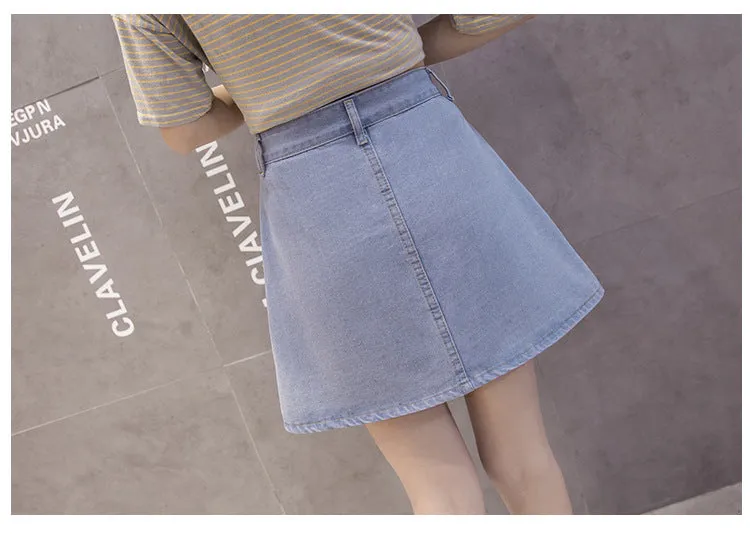 Slim Look Summer A-Line Denim Short Women Korean Skirt Single-Breasted High Waist Pants Skirt