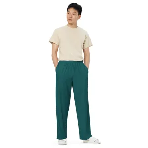 Smoke Green All-over print unisex wide-leg pants, Dark Green Casual Pants