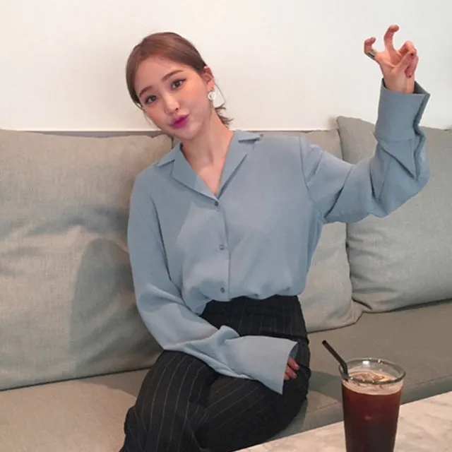 Solid chiffon Women's blouse office shirt blouses long sleeve women shirts