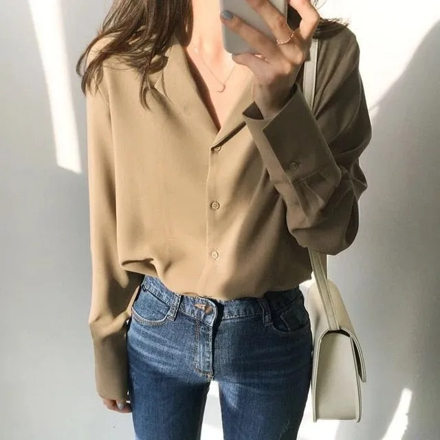 Solid chiffon Women's blouse office shirt blouses long sleeve women shirts