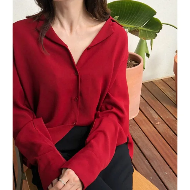 Solid chiffon Women's blouse office shirt blouses long sleeve women shirts