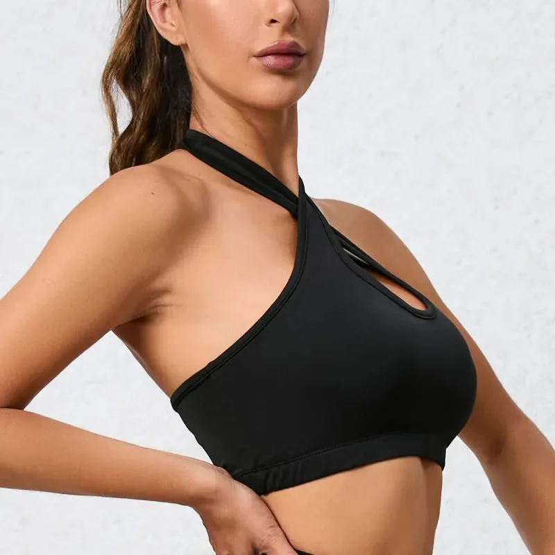 Solid Color Back Cross Women Fitness Bra Tight Sport Tank Top Shockproof Support Gym Clothes Yoga Vest With Removable Chest Pad