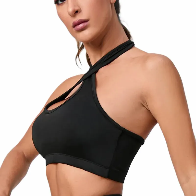 Solid Color Back Cross Women Fitness Bra Tight Sport Tank Top Shockproof Support Gym Clothes Yoga Vest With Removable Chest Pad