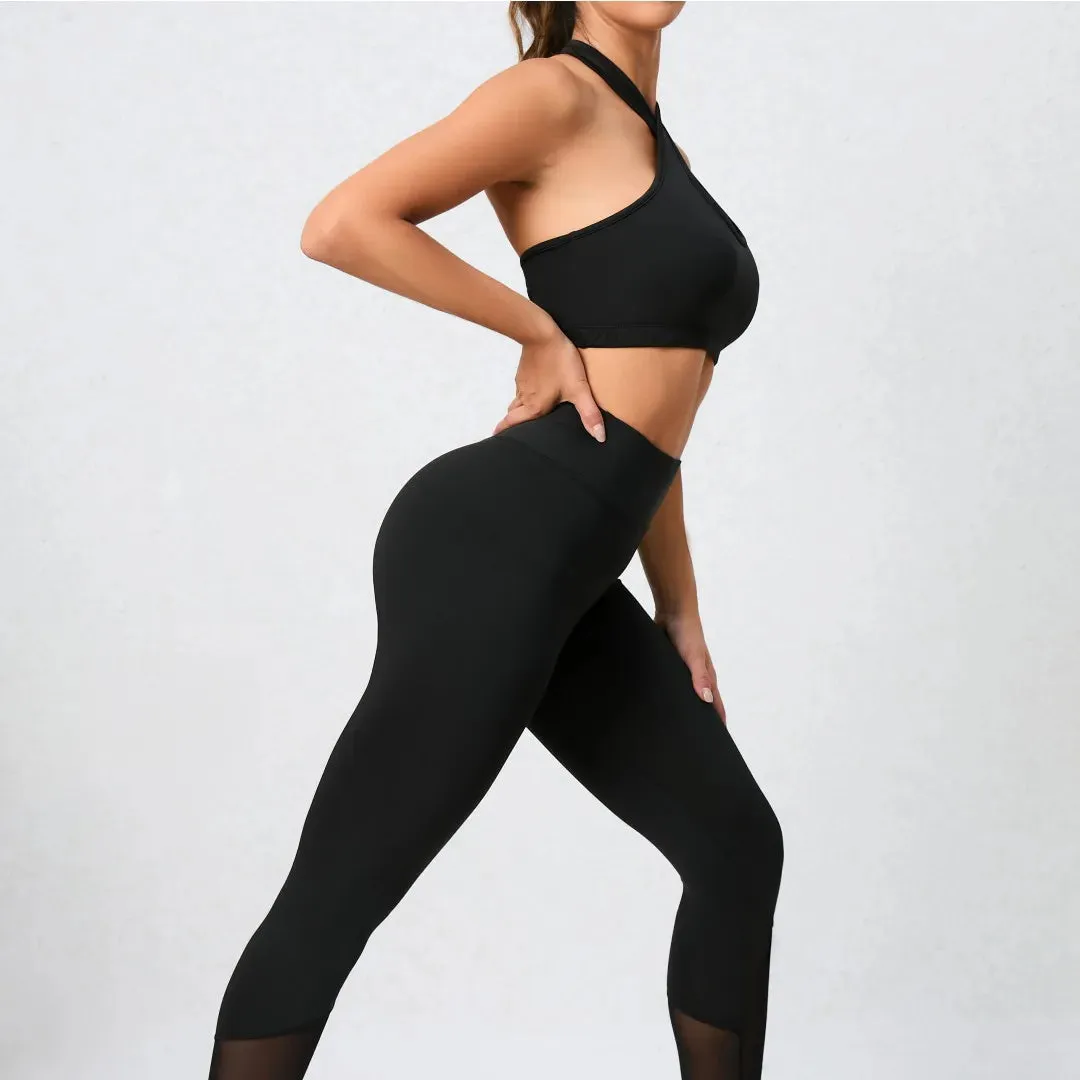 Solid Color Back Cross Women Fitness Bra Tight Sport Tank Top Shockproof Support Gym Clothes Yoga Vest With Removable Chest Pad