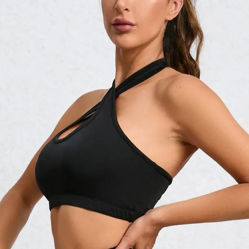 Solid Color Back Cross Women Fitness Bra Tight Sport Tank Top Shockproof Support Gym Clothes Yoga Vest With Removable Chest Pad