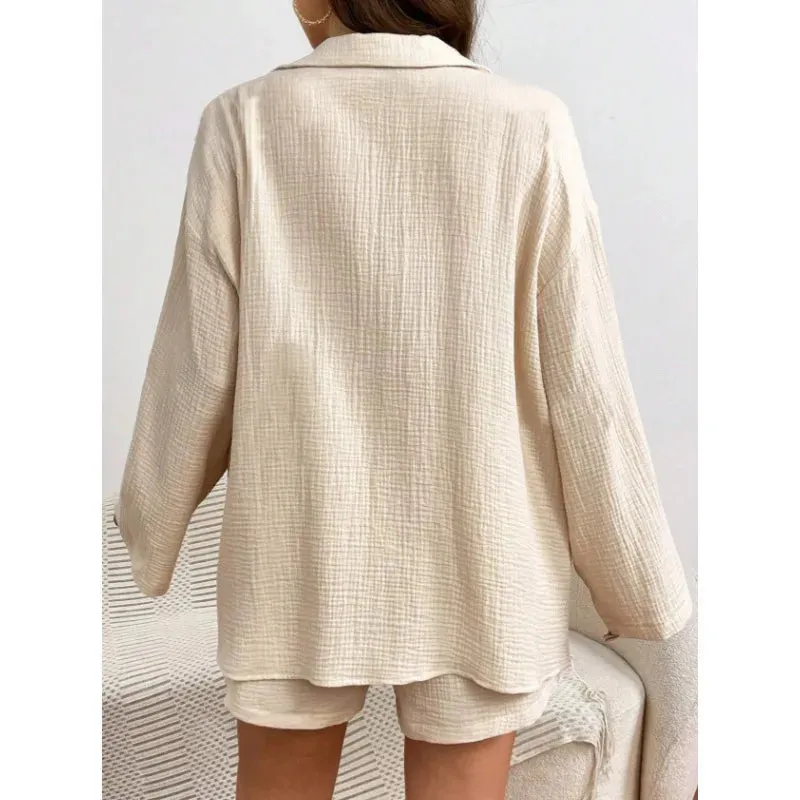 Solid Color Casual Loose Short Pants Sets For Women Elegant Summer Two Pieces Suit Full Set Stylish Outfit