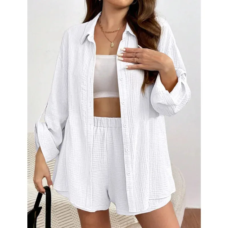 Solid Color Casual Loose Short Pants Sets For Women Elegant Summer Two Pieces Suit Full Set Stylish Outfit