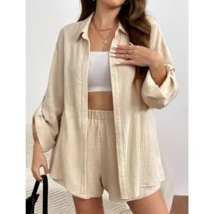 Solid Color Casual Loose Short Pants Sets For Women Elegant Summer Two Pieces Suit Full Set Stylish Outfit