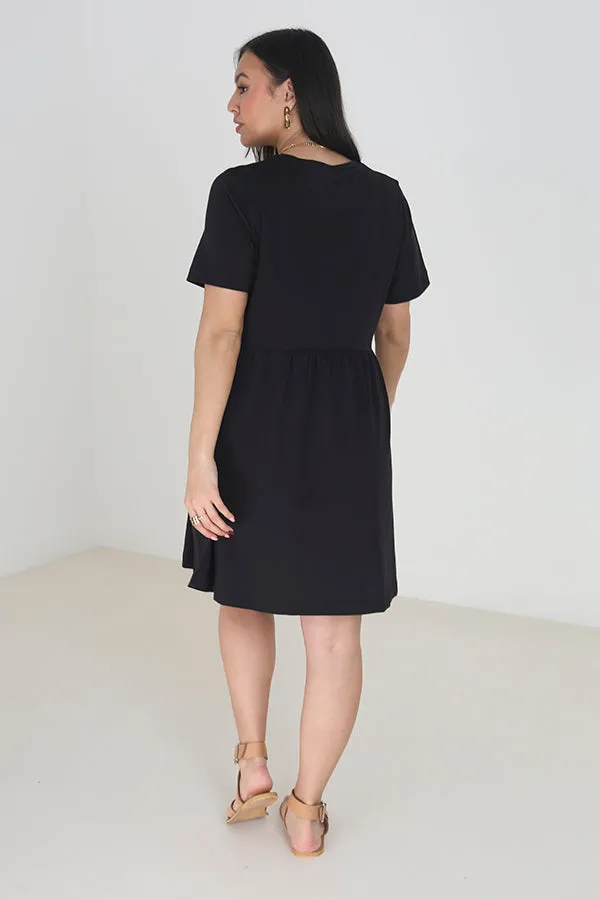 SOLID COLOUR SHORT SLEEVE COTTON JERSEY DRESS