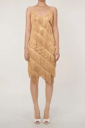 Sparkly Sequin Plunge Spaghetti Strap Tiered Fringe Mini Flapper Dress