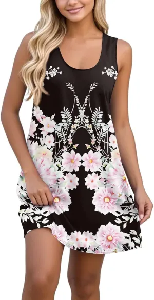 Spring Dresses for Women Sundresses Boho Dress Sleeveless Tank Dress Basic Short Dress Summer Flowy Beach Dresses