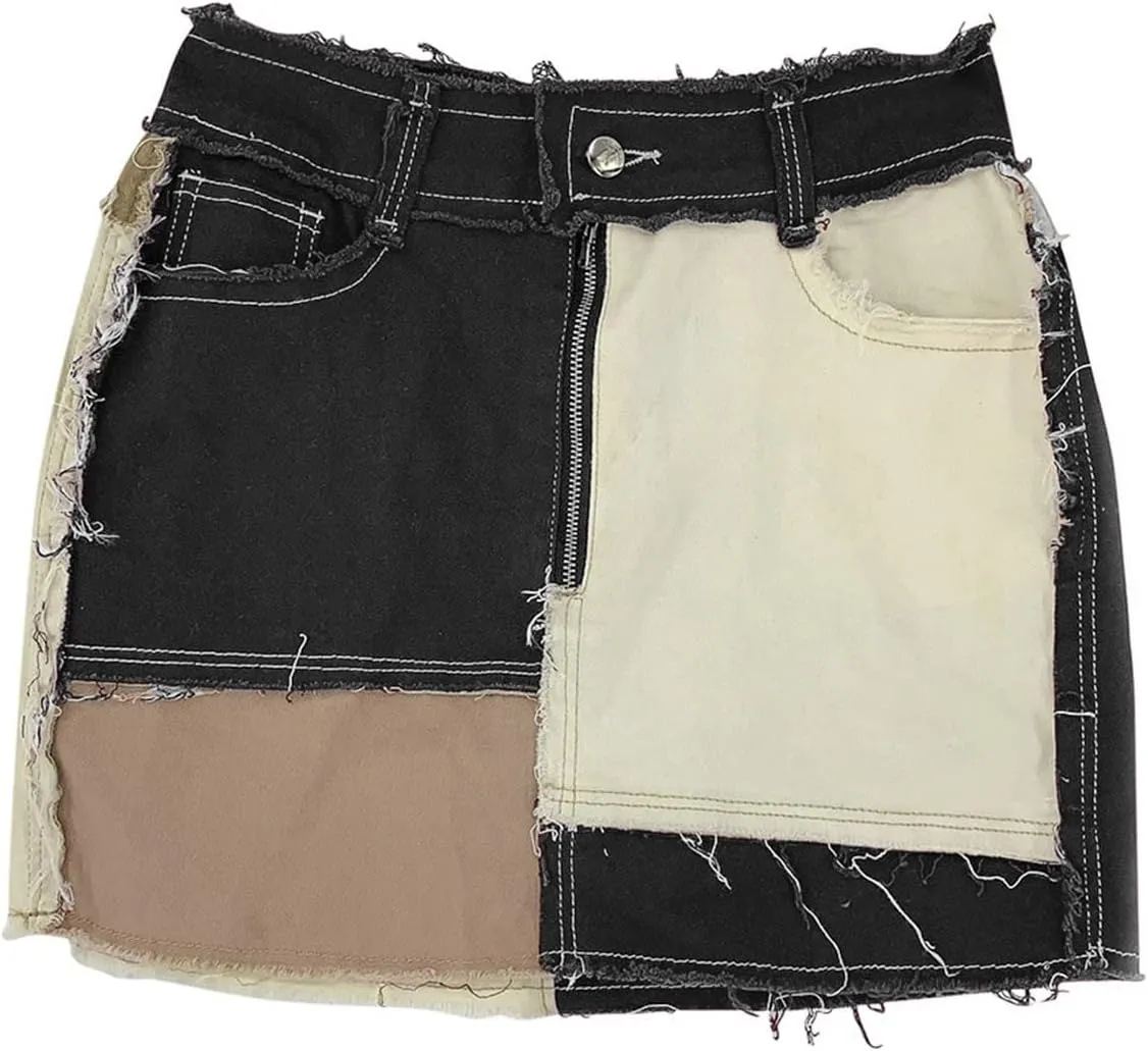 Stretch Denim Buttocks Splicing Denim Skirt Women Womens Plaid Skirt Plus Size