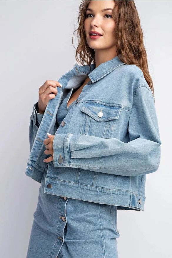 Stretched Denim Jacket with Pocket