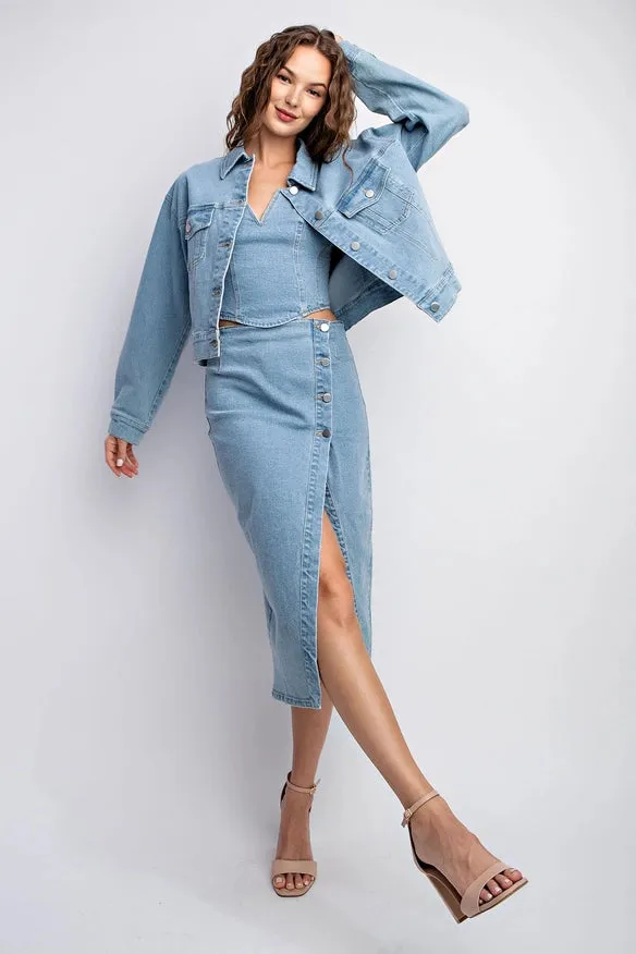 Stretched Denim Jacket with Pocket