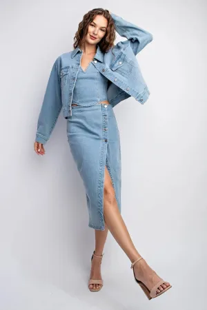 Stretched Denim Jacket with Pocket