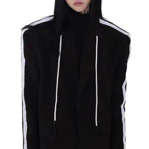Striped Drawstring Blazer Jacket