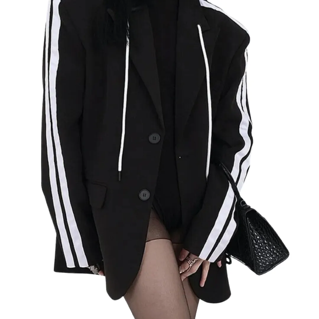 Striped Drawstring Blazer Jacket