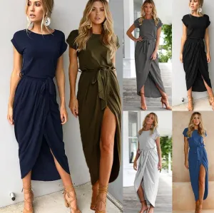 summer crossover new solid color anti-sleeve flat jumpsuit long skirt dress