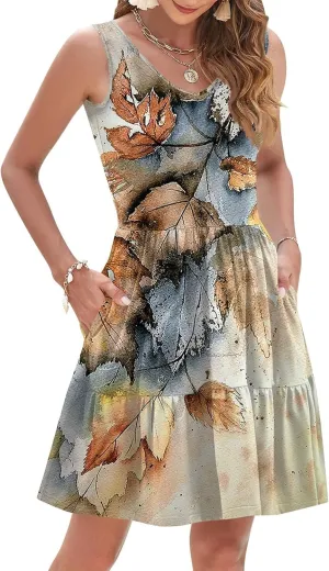Summer Dresses for Women 2025 Casual Beach Vacation Dress Loose V Neck Sundress Sleeveless Tank Dress with Pockets
