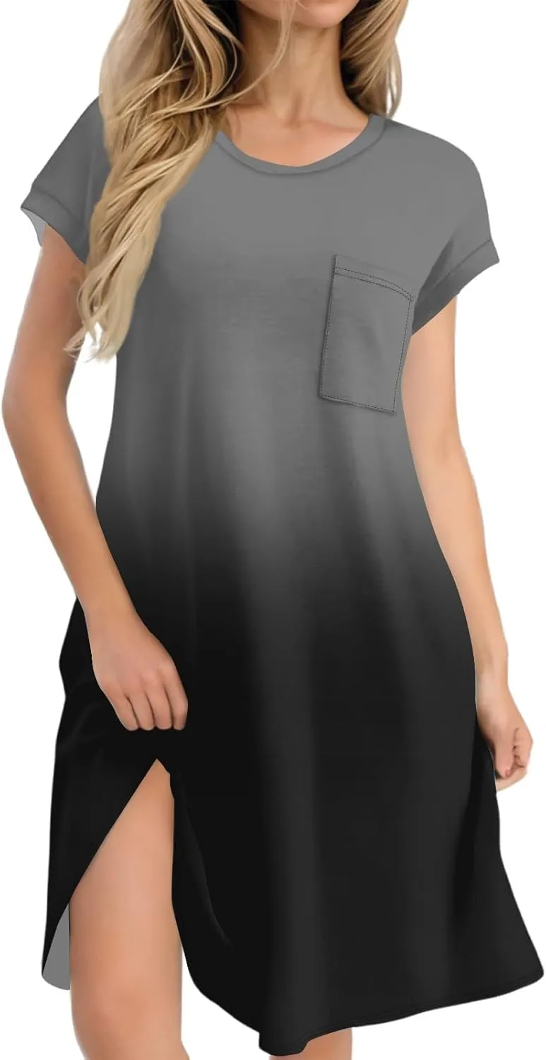 Summer Dresses for Women 2025s Casual Cap Sleeve Crewneck Loose Mini Dresses Casual Gradient Beach T Shirt Dres