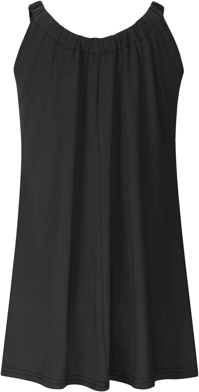 Summer Dresses for Women Casual Sleeveless Fashion Solid Color Dress Loose Round Neck Pleated Vacation Sundress