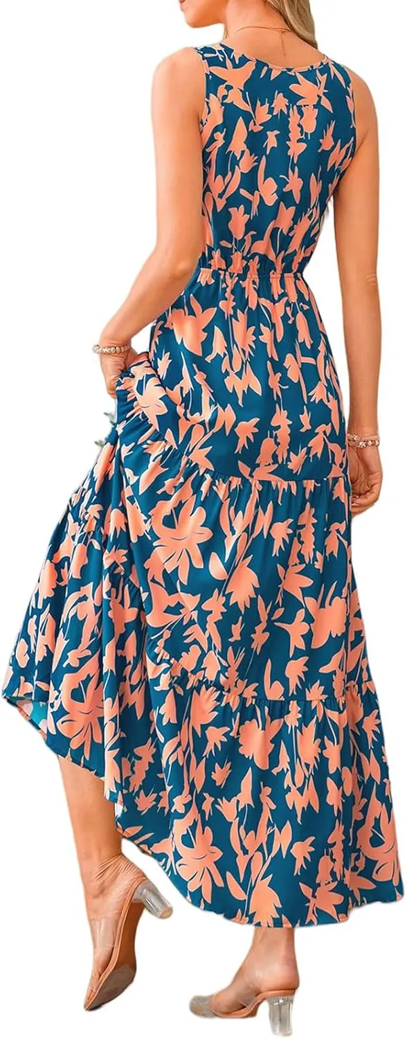 Summer Dresses for Women Sexy Sleeveless Long Maxi Dress Casual Bohemian Floral Dresses Beach Party Wedding Guest Dress