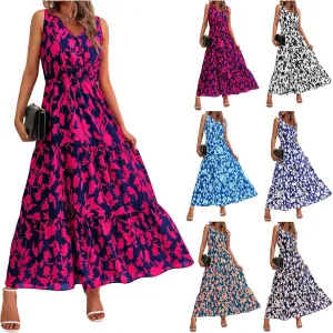 Summer Dresses for Women Sexy Sleeveless Long Maxi Dress Casual Bohemian Floral Dresses Beach Party Wedding Guest Dress