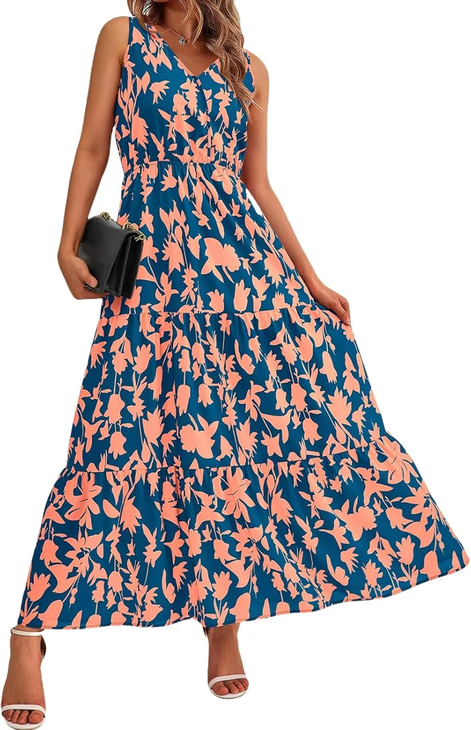 Summer Dresses for Women Sexy Sleeveless Long Maxi Dress Casual Bohemian Floral Dresses Beach Party Wedding Guest Dress