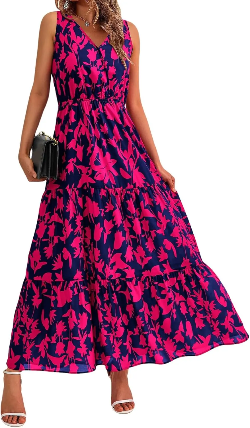 Summer Dresses for Women Sexy Sleeveless Long Maxi Dress Casual Bohemian Floral Dresses Beach Party Wedding Guest Dress