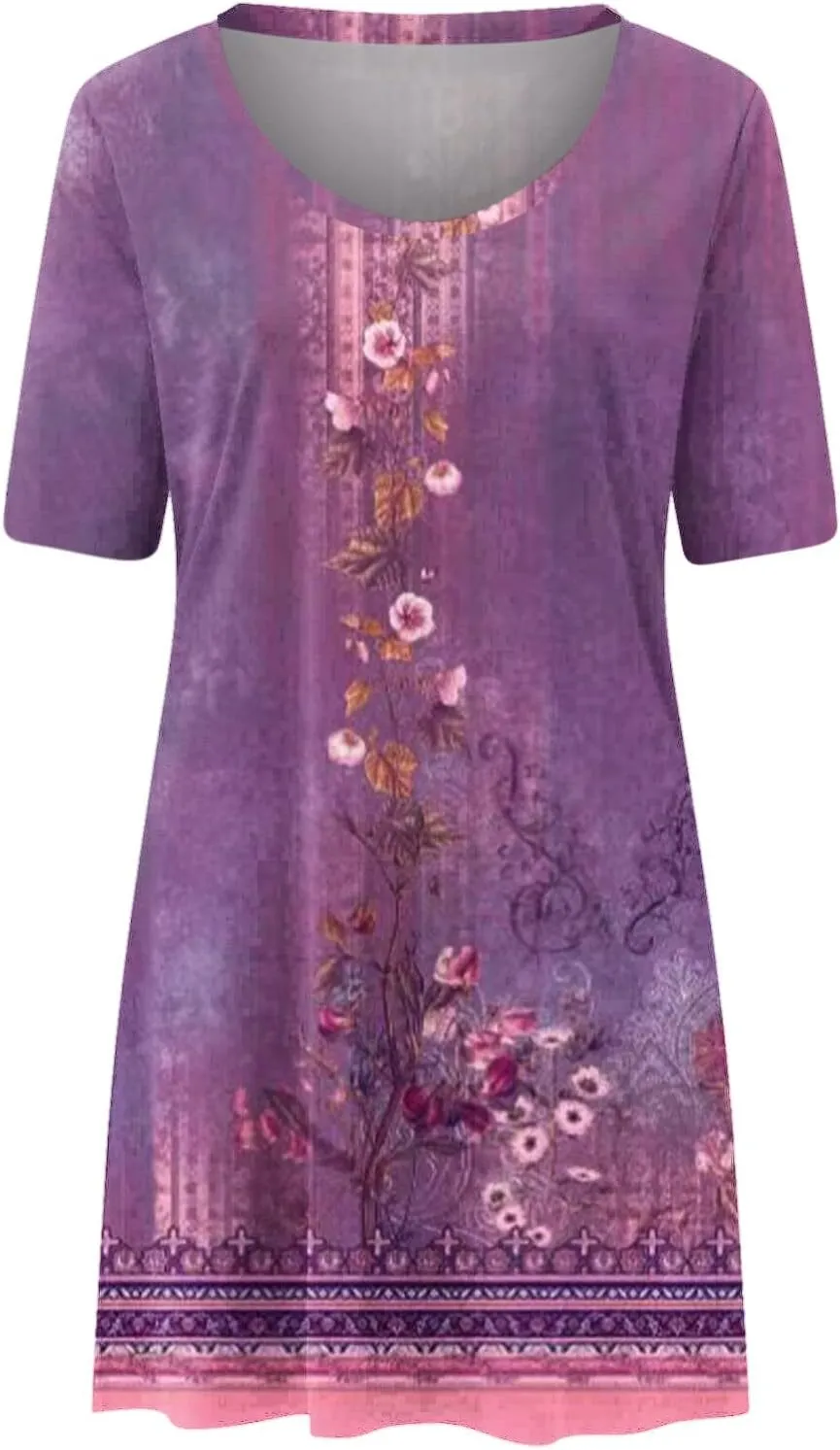 Summer Dresses for Women Vacation 2024 Casual Sloral Short Sleeve Sundresses Casual V Neck Boho Swing Dress