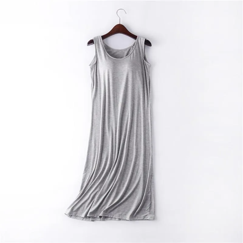 Summer Modal Padded Tank Top Pyjamas Women Thin Plus Size One Piece Outdoor Long Pajamas Sleepwear
