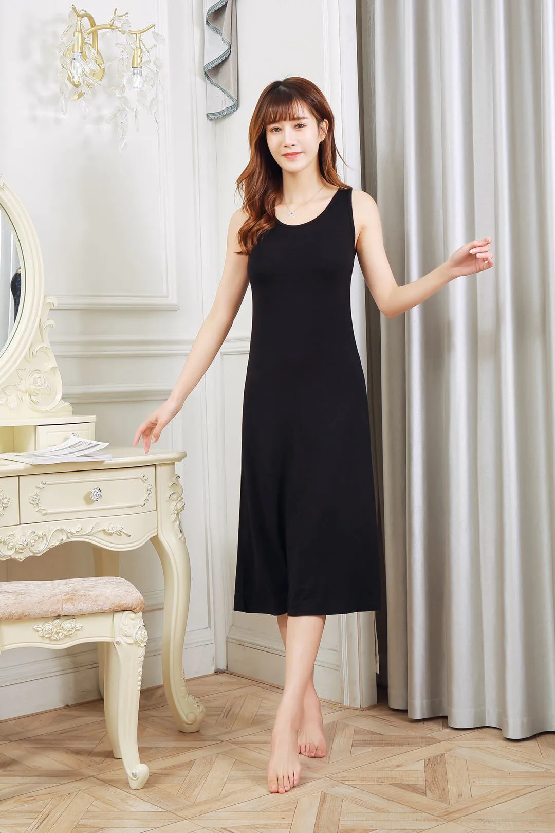 Summer Modal Padded Tank Top Pyjamas Women Thin Plus Size One Piece Outdoor Long Pajamas Sleepwear