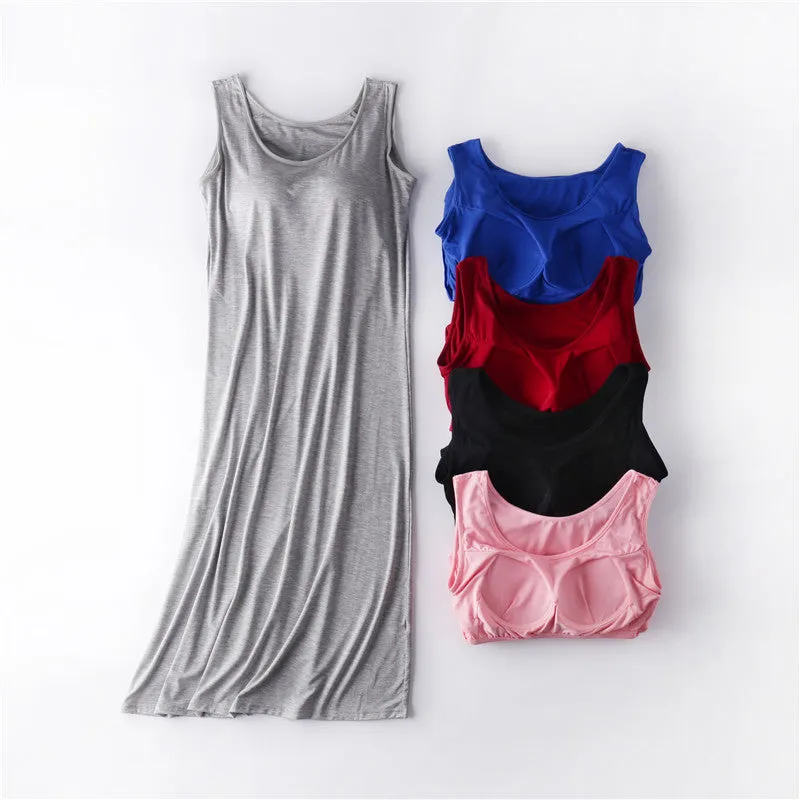Summer Modal Padded Tank Top Pyjamas Women Thin Plus Size One Piece Outdoor Long Pajamas Sleepwear