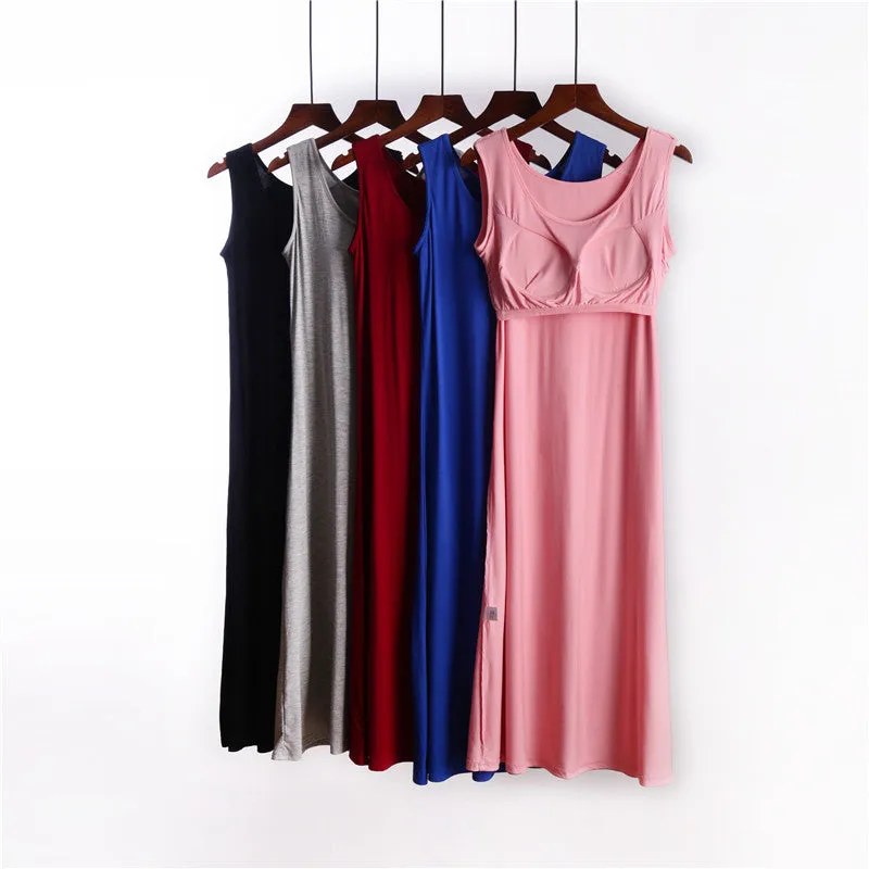 Summer Modal Padded Tank Top Pyjamas Women Thin Plus Size One Piece Outdoor Long Pajamas Sleepwear