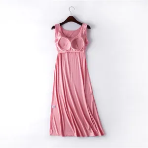 Summer Modal Padded Tank Top Pyjamas Women Thin Plus Size One Piece Outdoor Long Pajamas Sleepwear