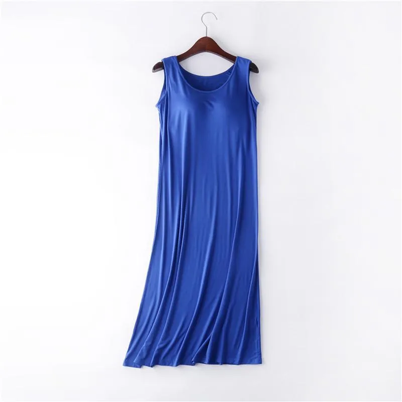 Summer Modal Padded Tank Top Pyjamas Women Thin Plus Size One Piece Outdoor Long Pajamas Sleepwear