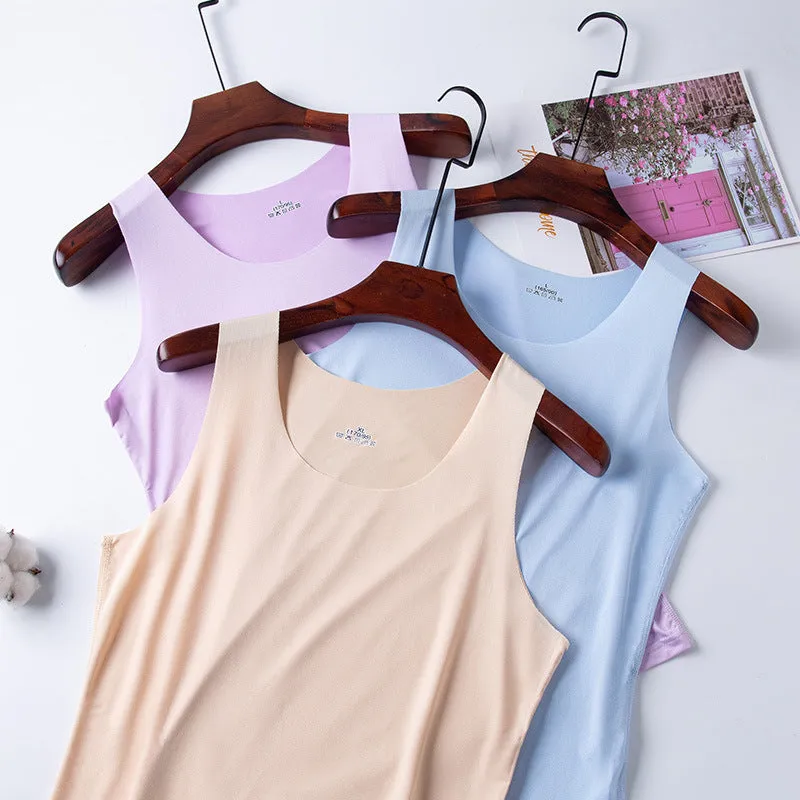 Summer Women Seamless Ice Silk Tank Top Thin Strap Sexy All-Matching Sleeveless Tops Tank Top