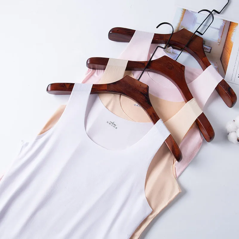 Summer Women Seamless Ice Silk Tank Top Thin Strap Sexy All-Matching Sleeveless Tops Tank Top