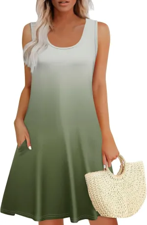 Sun Dress for Women Tank Dress Spring Work Dress Vintage Dress Sleeveless Hawaiian Short Dress Summer with Pocket
