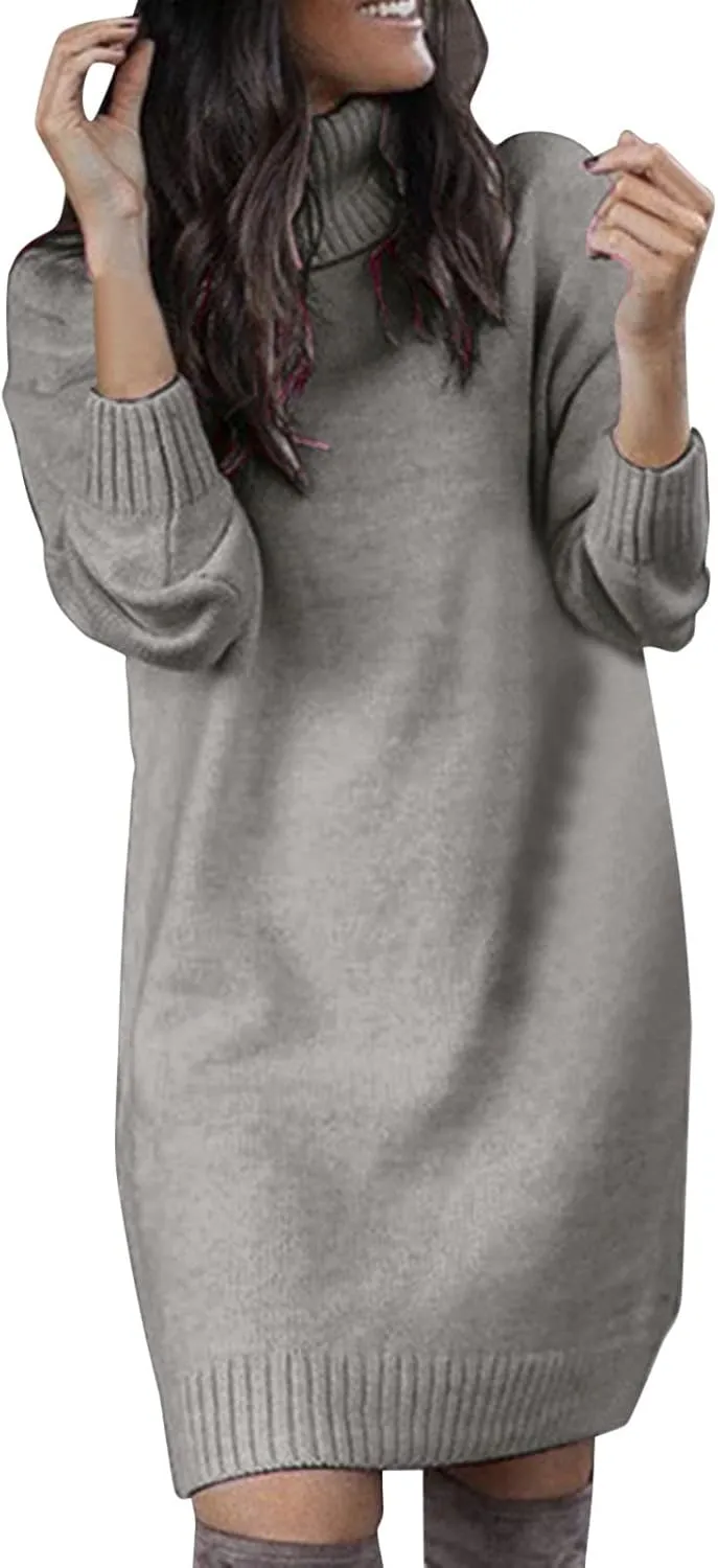 Sweater Dresses for Women Long Sleeve Turtleneck Mini Dress Fall Winter Knitted Dress Chunky Pullover Sweaters