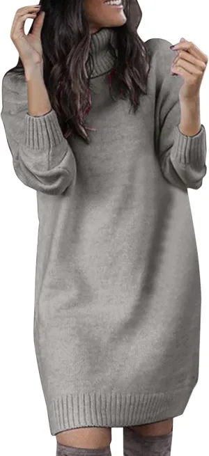 Sweater Dresses for Women Long Sleeve Turtleneck Mini Dress Fall Winter Knitted Dress Chunky Pullover Sweaters
