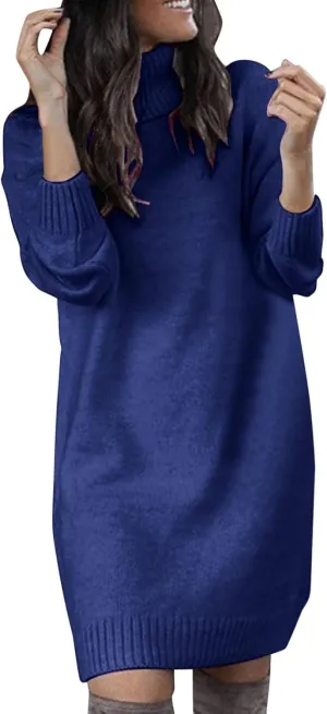 Sweater Dresses for Women Long Sleeve Turtleneck Mini Dress Fall Winter Knitted Dress Chunky Pullover Sweaters