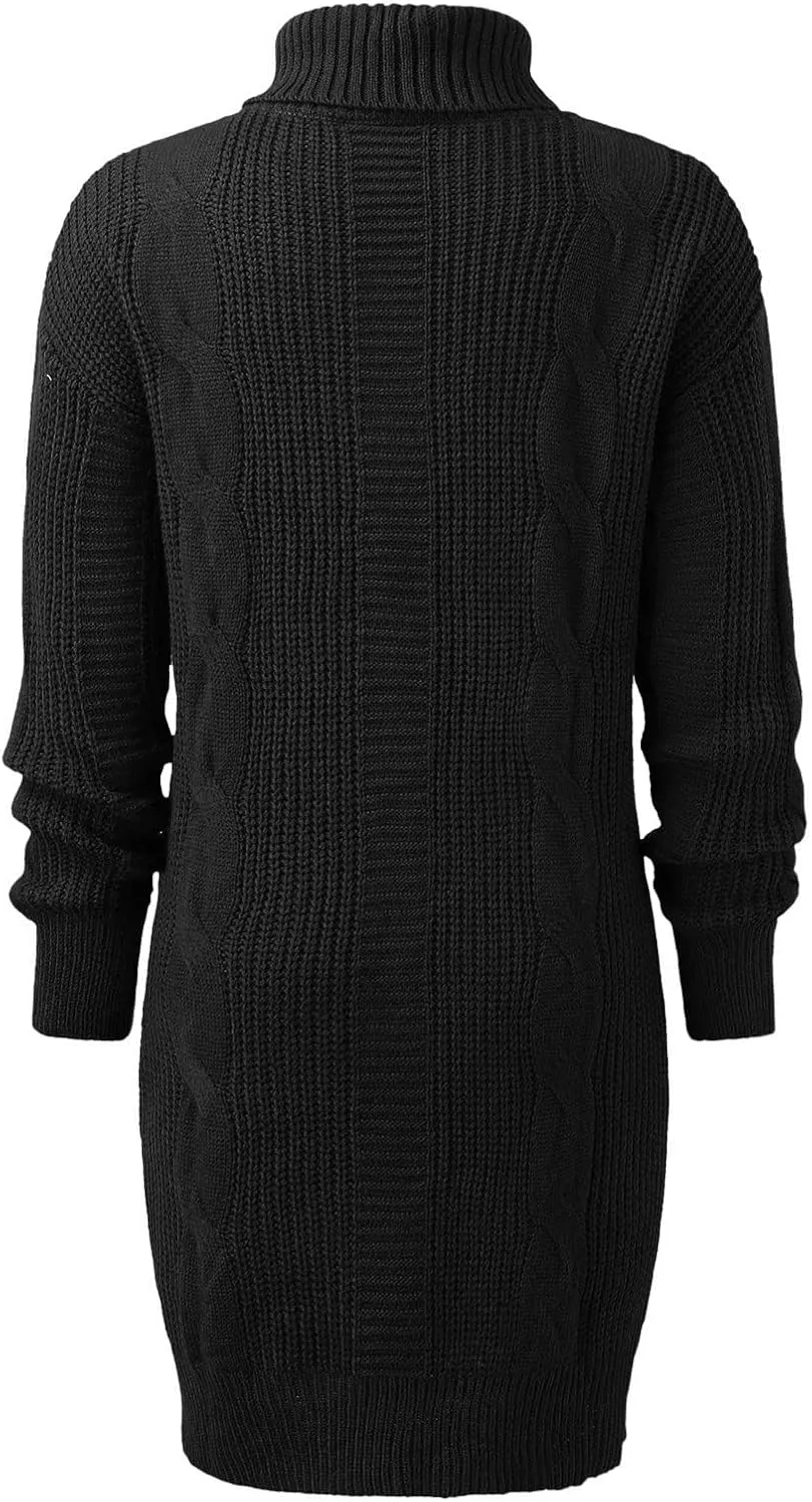 Sweater Dresses for Women Long Sleeve Turtleneck Mini Dress Fall Winter Knitted Dress Chunky Pullover Sweaters