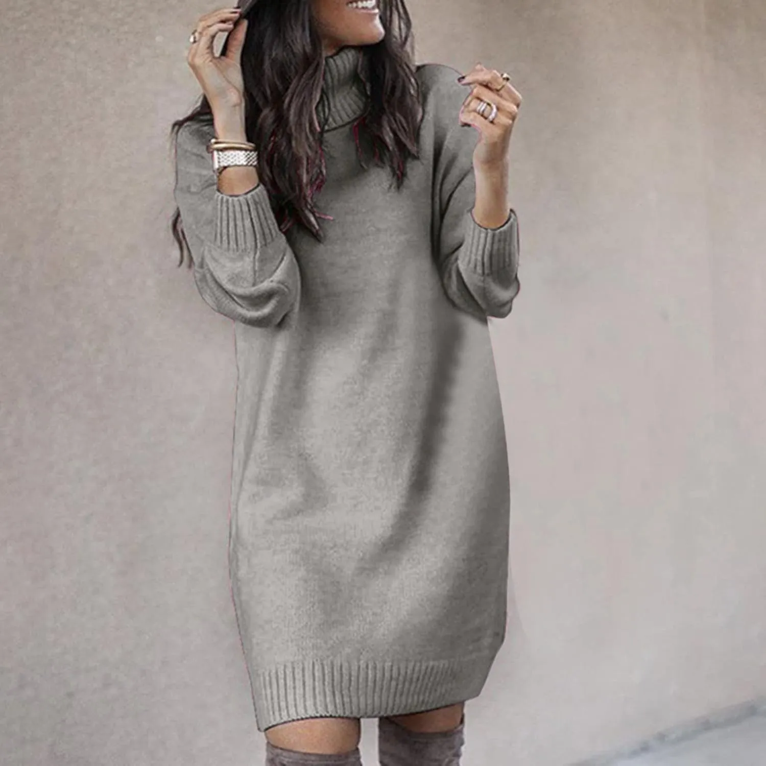Sweater Dresses for Women Long Sleeve Turtleneck Mini Dress Fall Winter Knitted Dress Chunky Pullover Sweaters