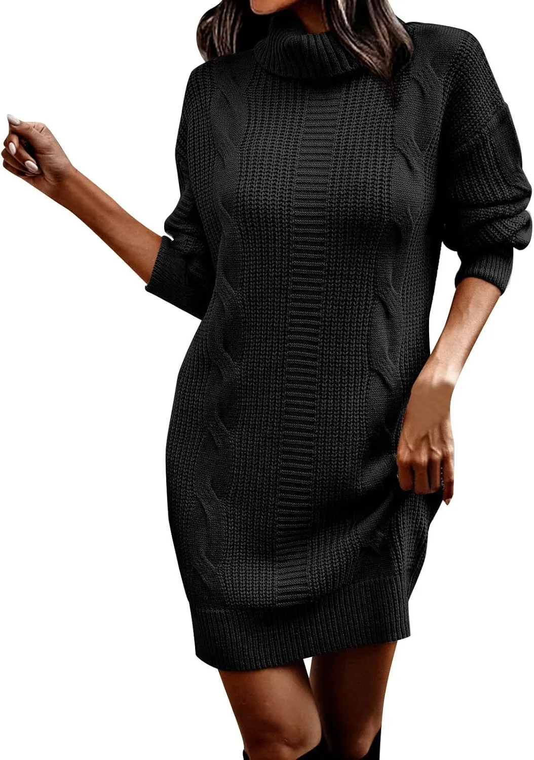 Sweater Dresses for Women Long Sleeve Turtleneck Mini Dress Fall Winter Knitted Dress Chunky Pullover Sweaters