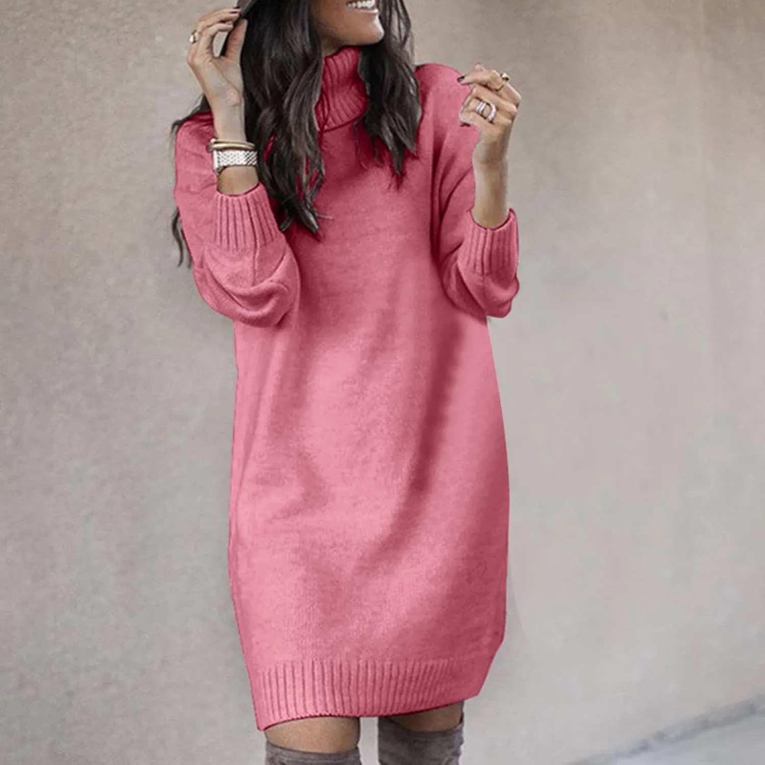 Sweater Dresses for Women Long Sleeve Turtleneck Mini Dress Fall Winter Knitted Dress Chunky Pullover Sweaters