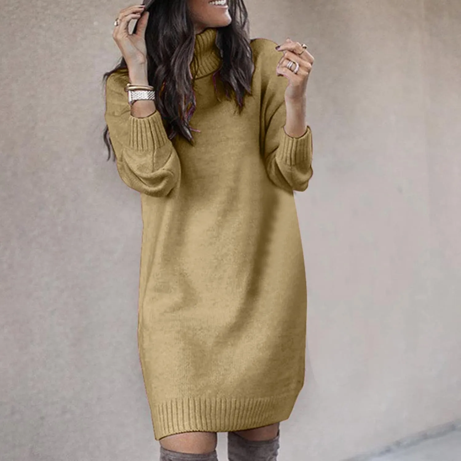 Sweater Dresses for Women Long Sleeve Turtleneck Mini Dress Fall Winter Knitted Dress Chunky Pullover Sweaters