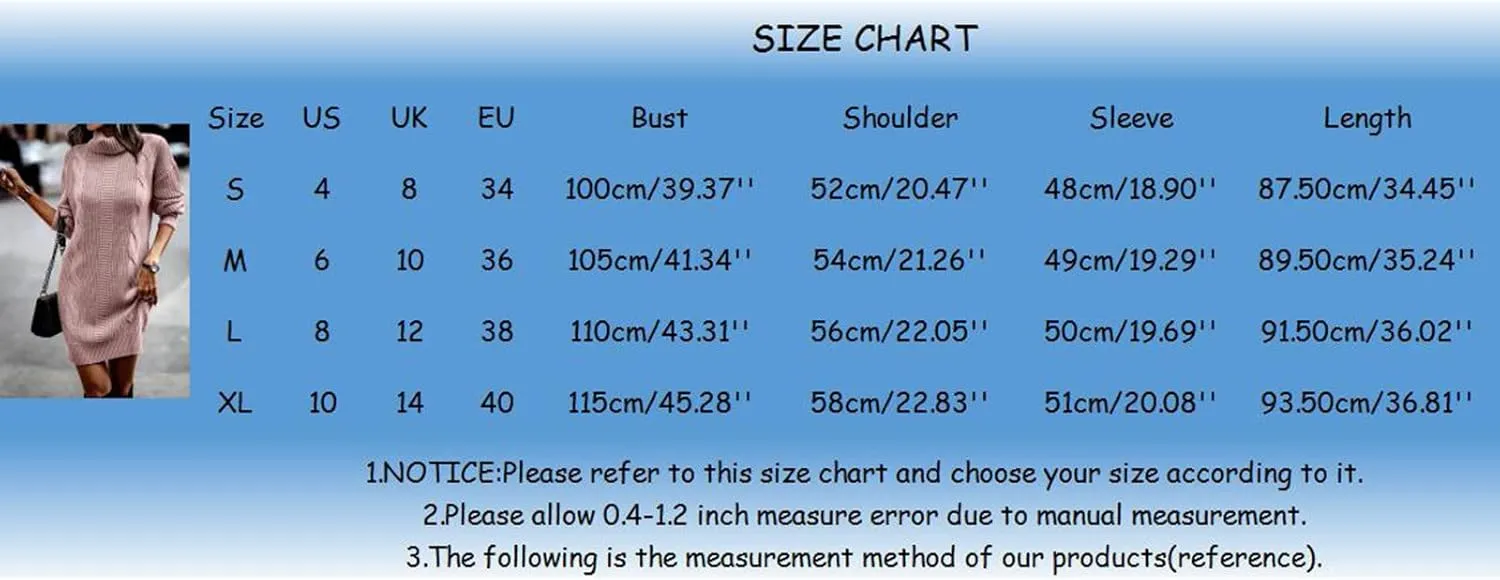 Sweater Dresses for Women Long Sleeve Turtleneck Mini Dress Fall Winter Knitted Dress Chunky Pullover Sweaters