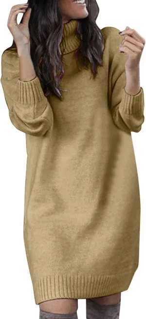 Sweater Dresses for Women Long Sleeve Turtleneck Mini Dress Fall Winter Knitted Dress Chunky Pullover Sweaters