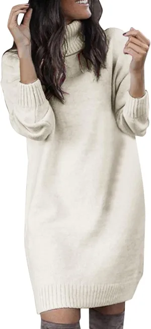 Sweater Dresses for Women Long Sleeve Turtleneck Mini Dress Fall Winter Knitted Dress Chunky Pullover Sweaters